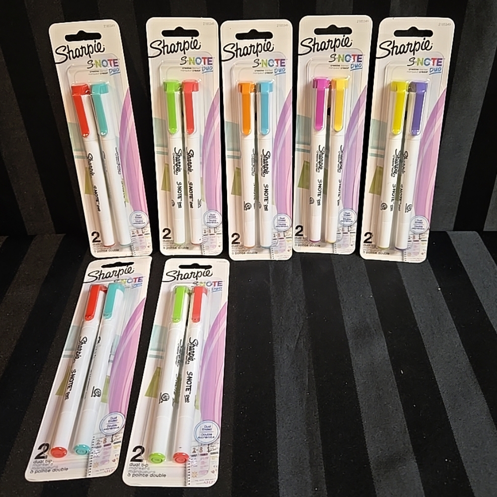 7pc Mixed Lot Sharpie S Note Duo 2ct Each Dual Tip Markers